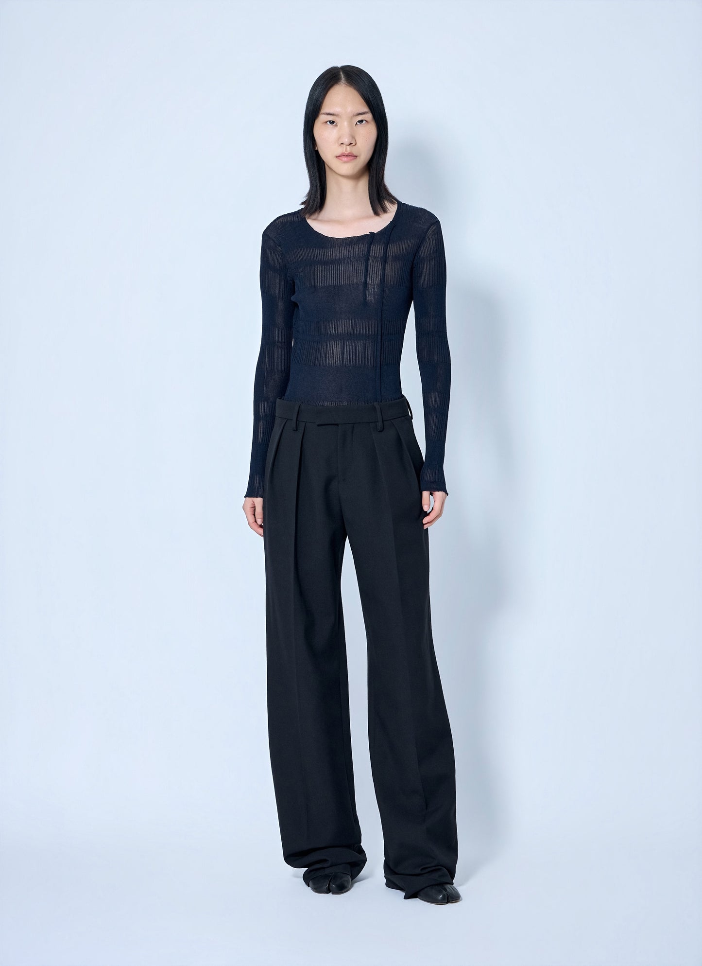 Yohji Yamamoto Women Rib Tuck D Round Neck Top