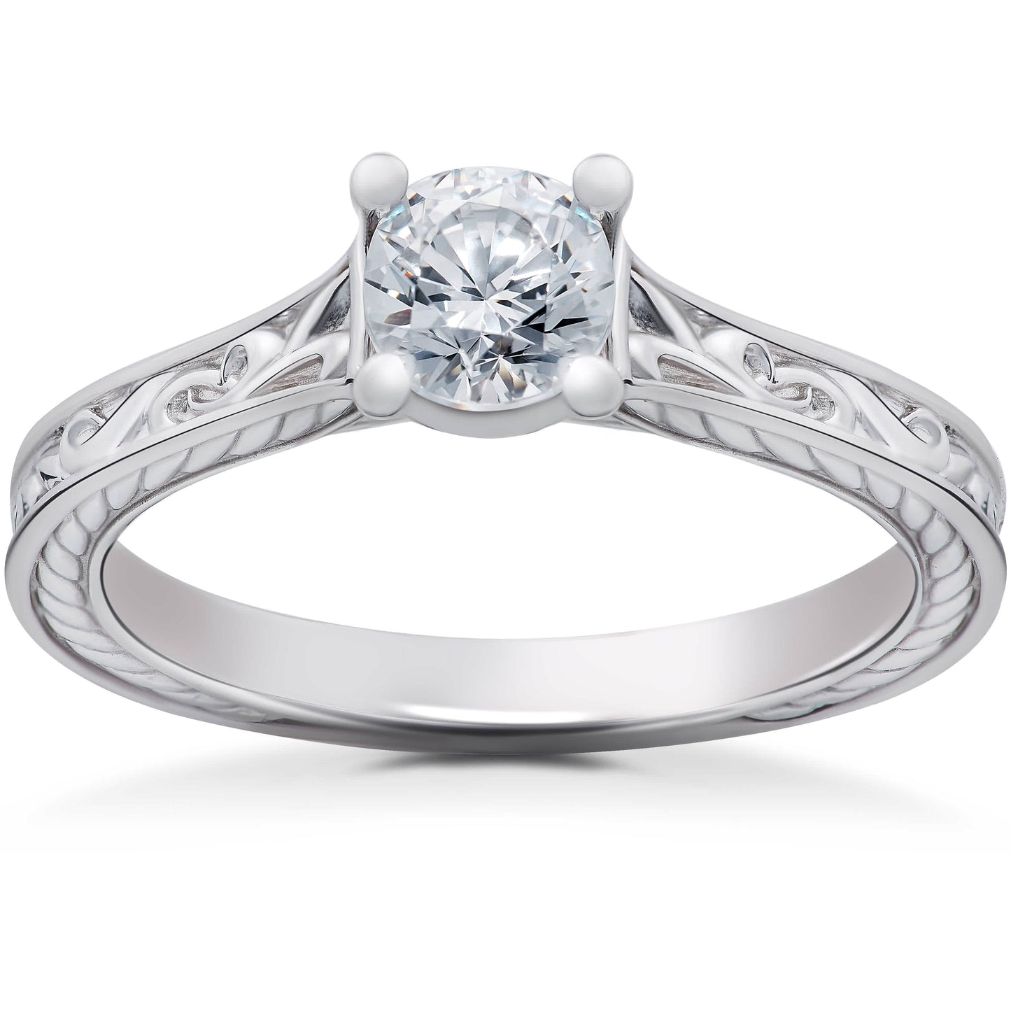 1/2ct Lab Grown Vintage Scroll Solitaire Sophia Engagement Ring 14k White Gold